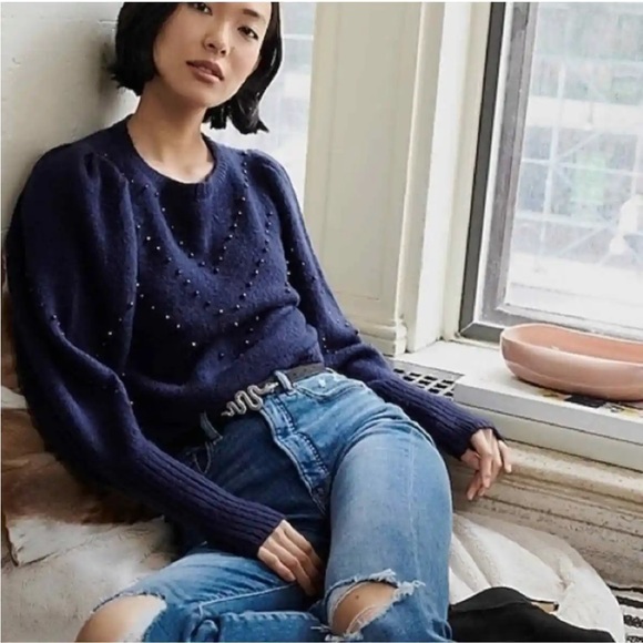 Express Navy Puff Sleeve Sweater - Picture 4 of 11
